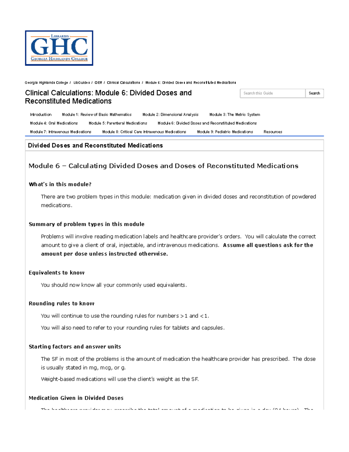 Georgia Highlands College: Clinical Calculations Module 6 Practice ...