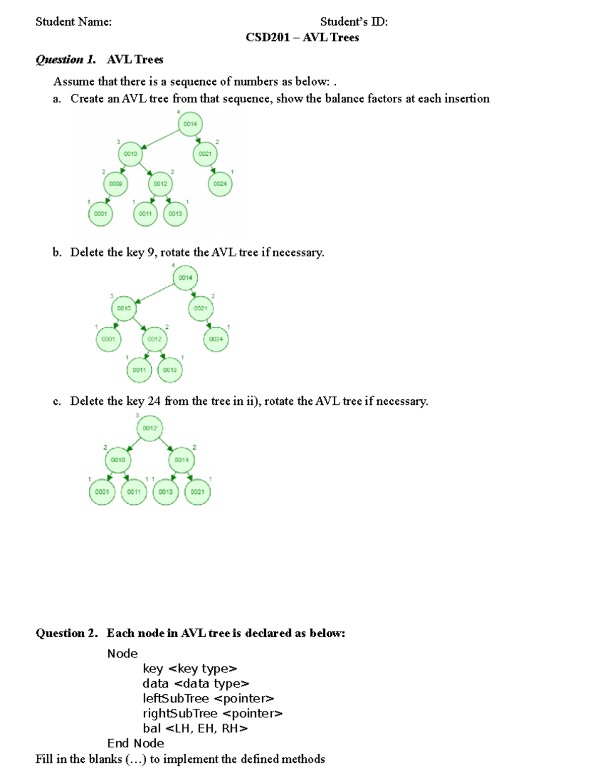 CSD201 AVL Trees - why not - Student Name: Student’s ID: CSD201 – AVL ...