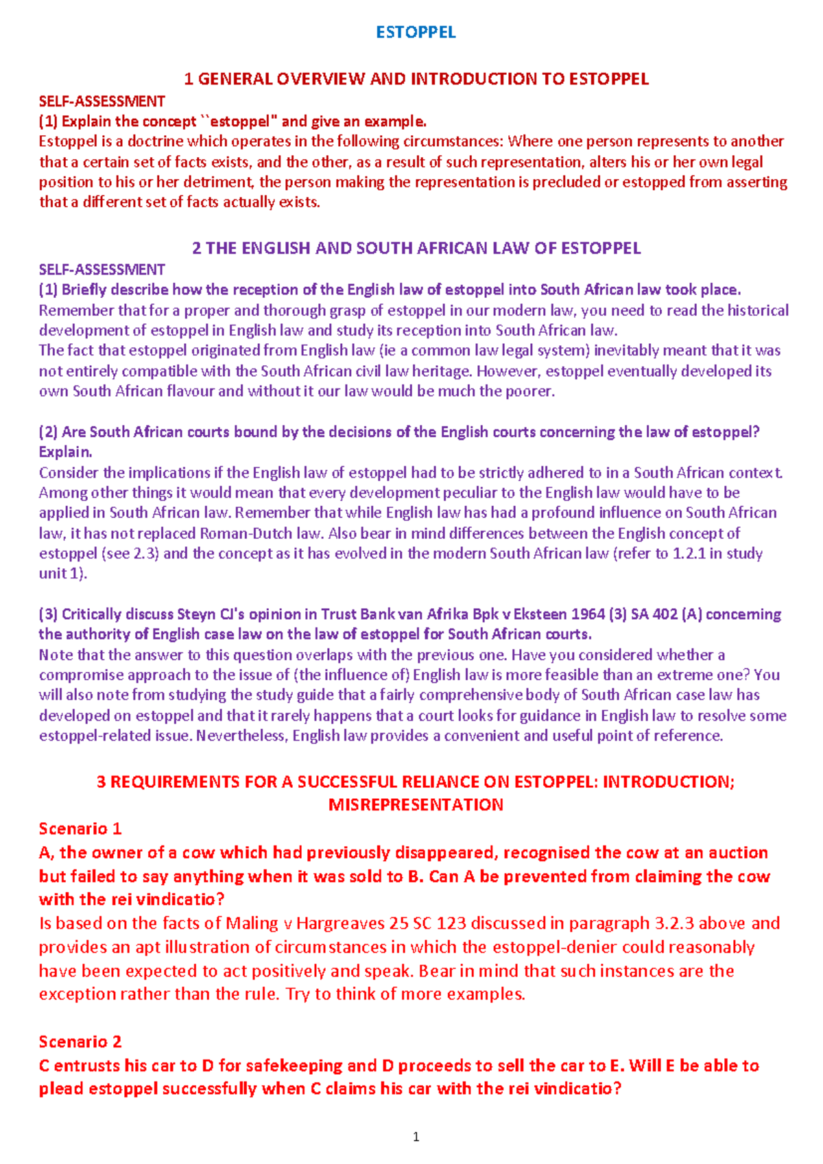 PVL3704-Estoppel Summary: Key Concepts and Case Analysis - Studocu