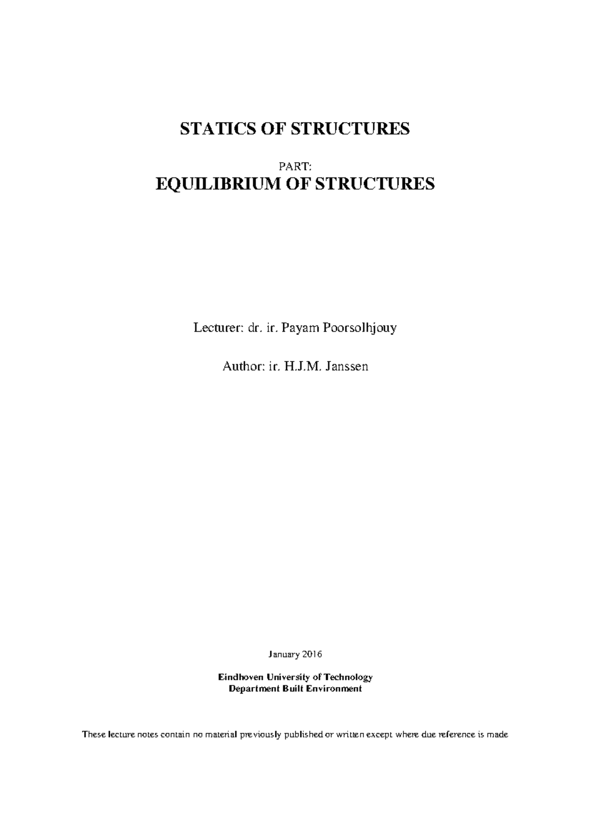 Q2 Lecture Notes: Equilibrium of Structures in Statics of Structures ...