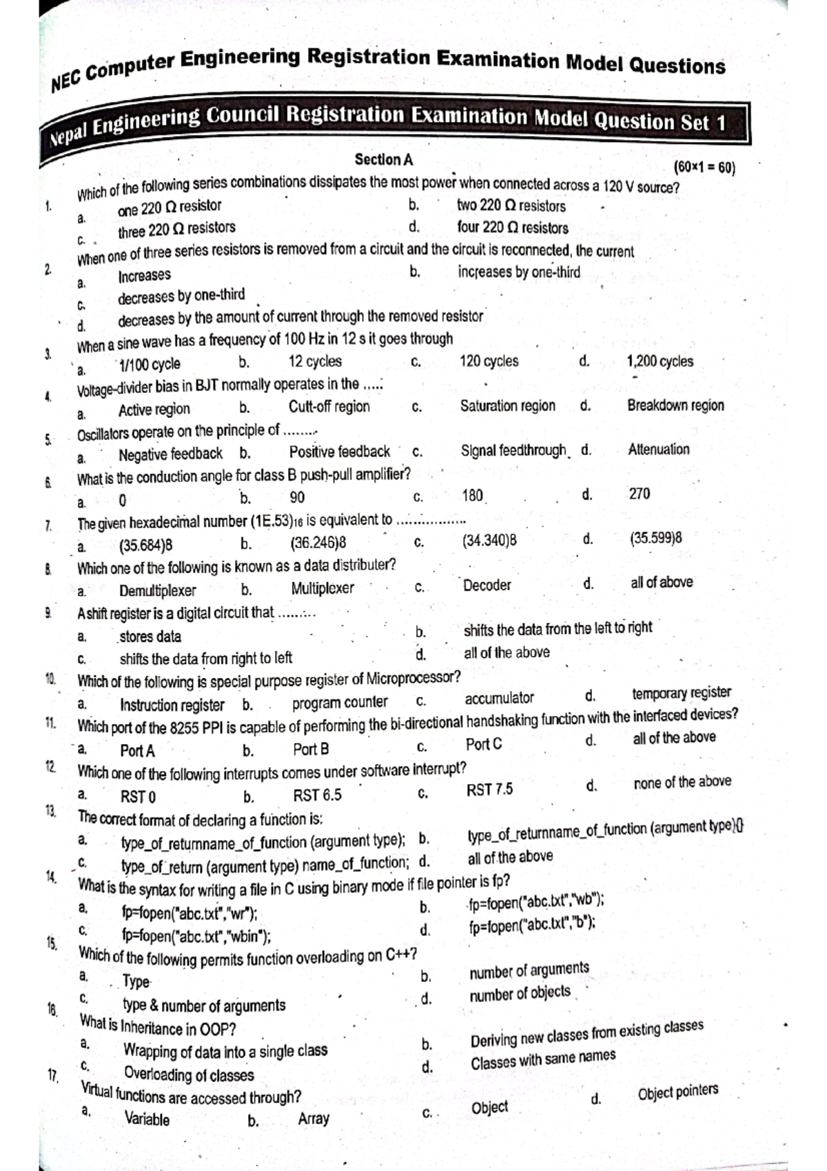 NEC Computer Engineering Registration Examination Model Questions - Studocu