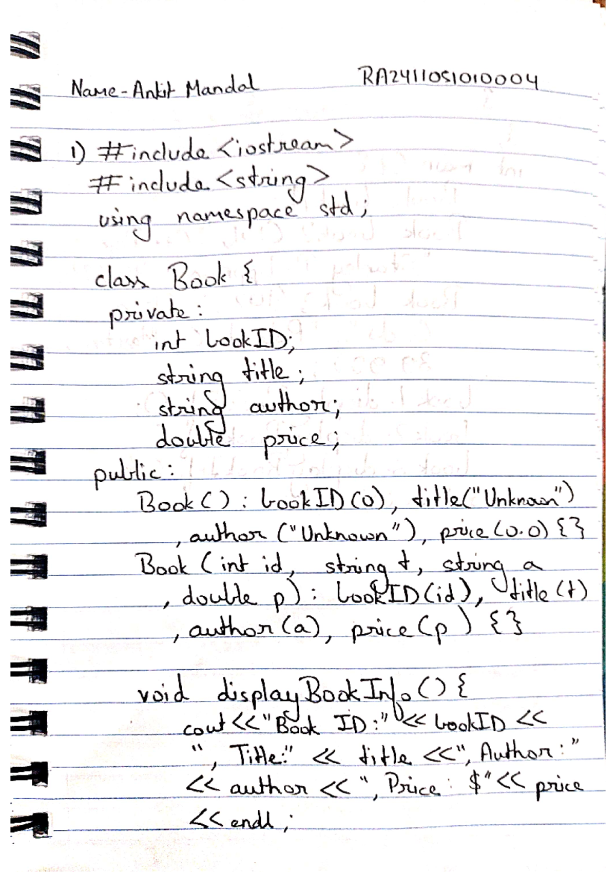 Week4 - week 4 - Mandal 1) include include using namespace I class Book ...