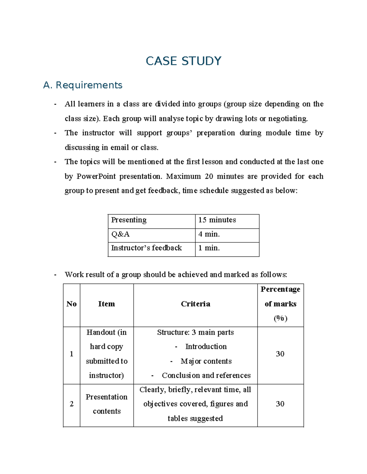CASE STUDY A: Group Presentation Guidelines and Assessment Criteria ...
