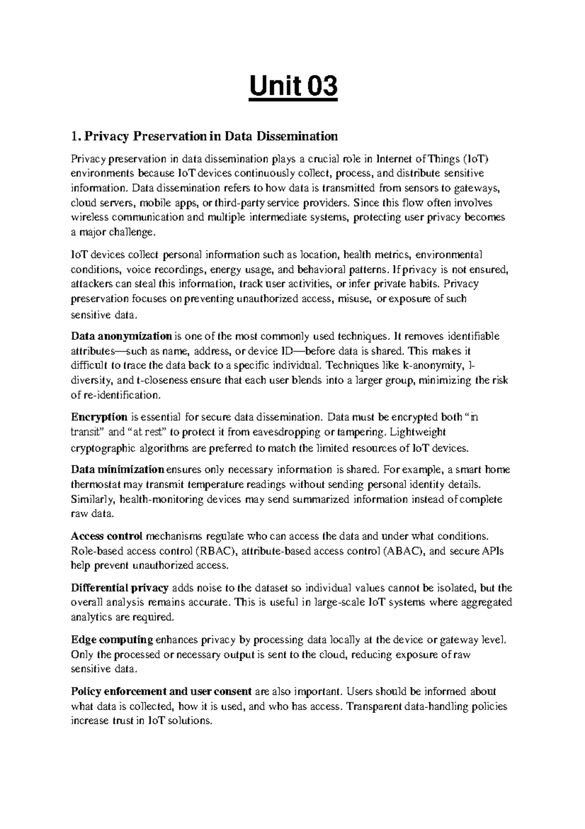 Unit 03: Privacy Preservation in IoT Data Dissemination and Security ...