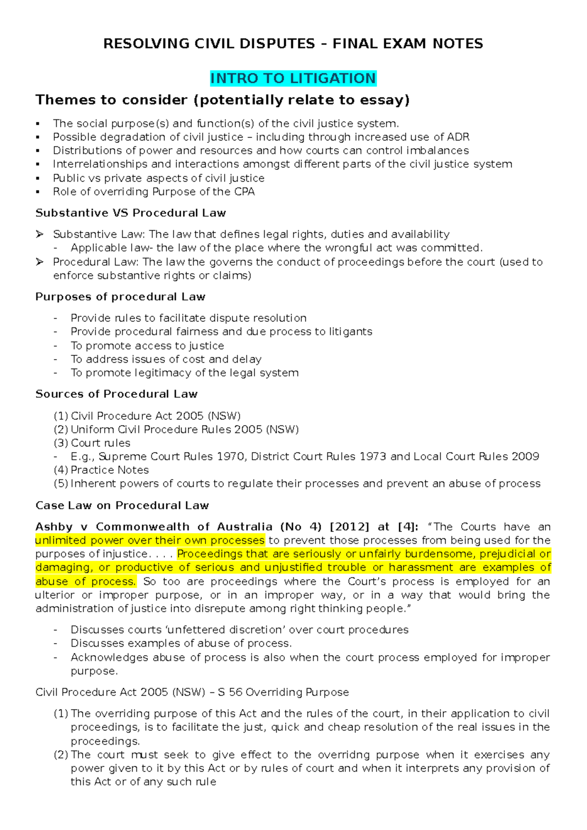 Resolving Civil Disputes final notes - RESOLVING CIVIL DISPUTES – FINAL ...