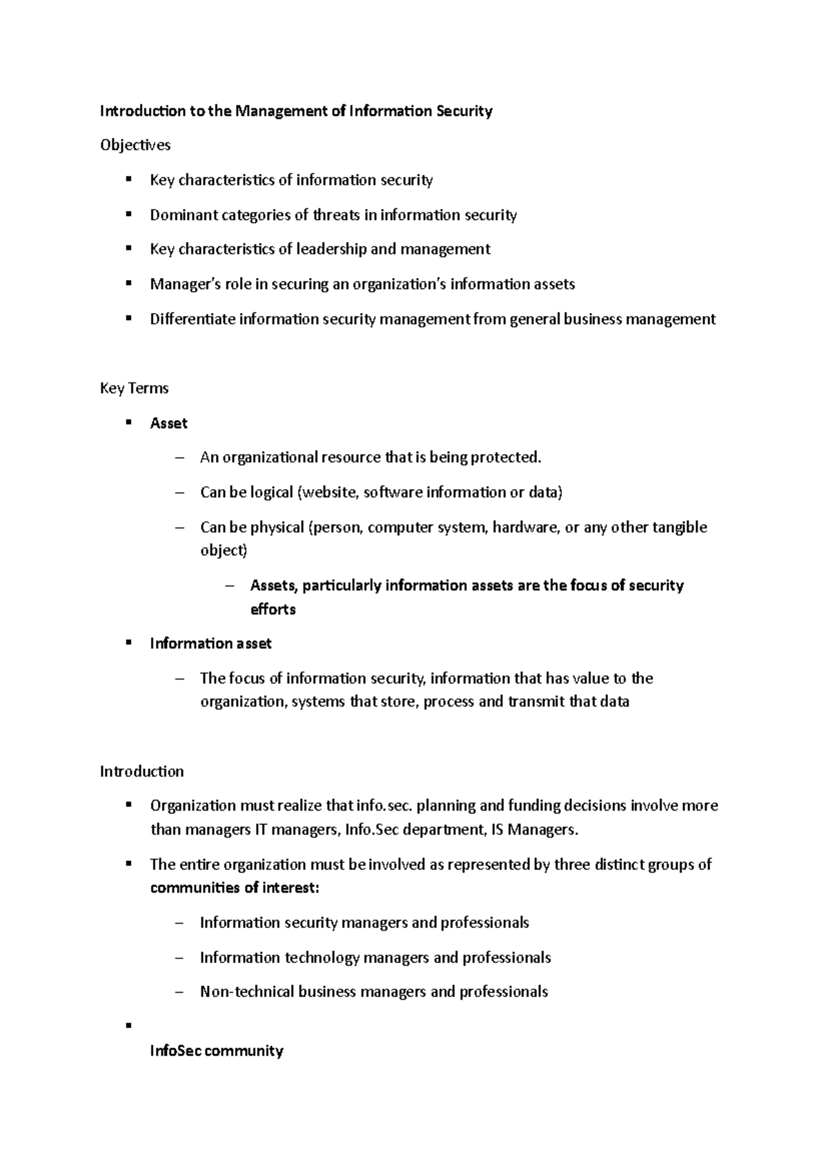 Introduction to InfoSec Management: Key Concepts & Threats - Studocu