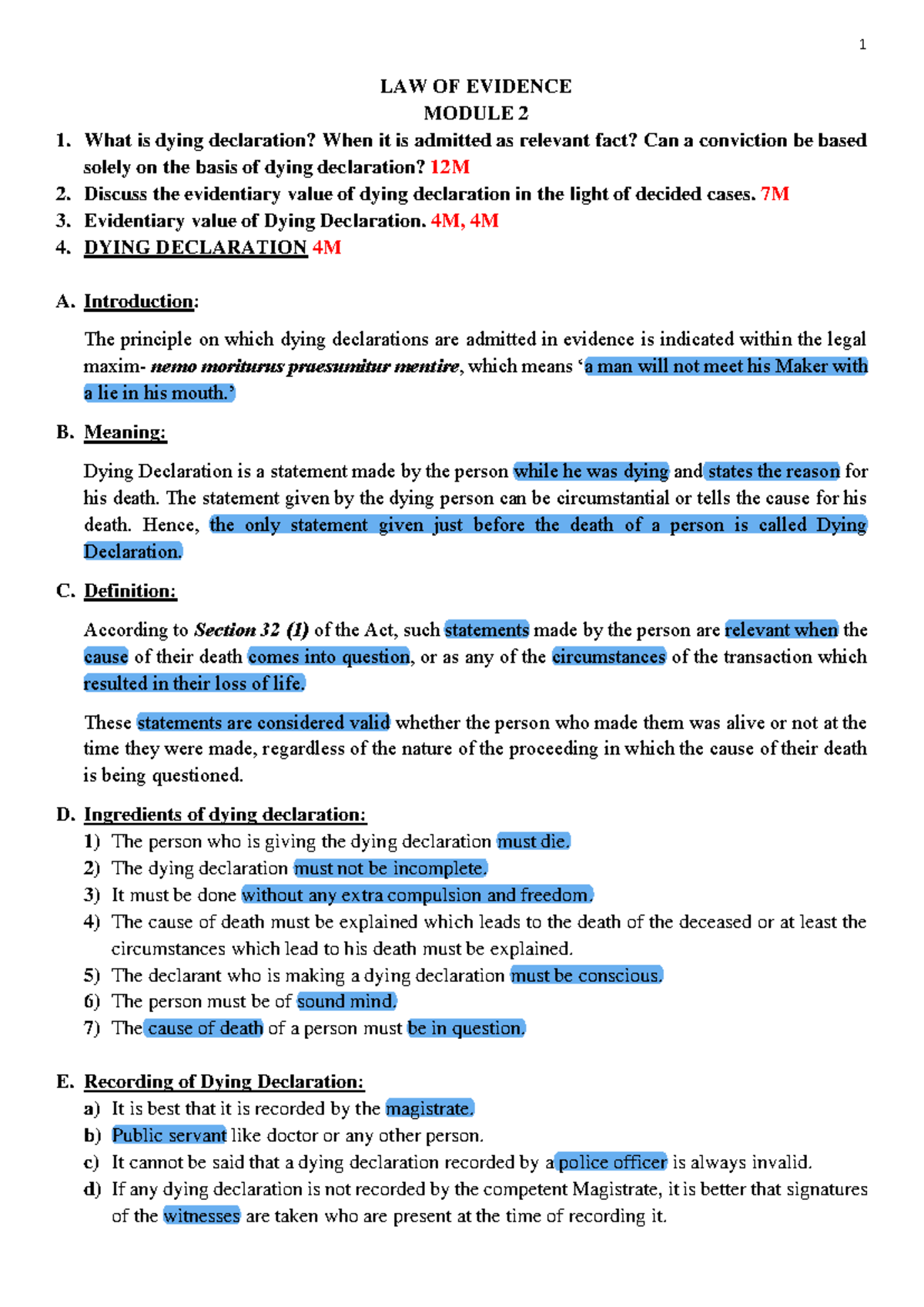 LAW OF EVIDENCE MODULE 2: Dying Declarations & Confessions Explained ...
