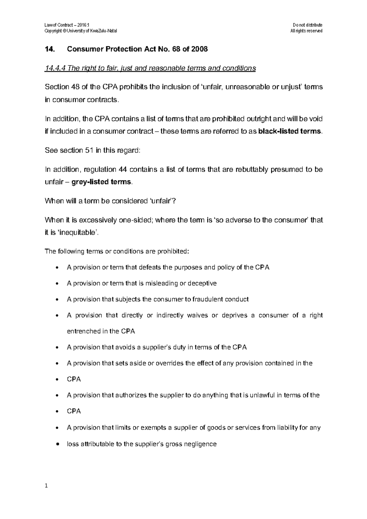 Summary Notes on CPA 2: Consumer Protection Act Overview - Studocu
