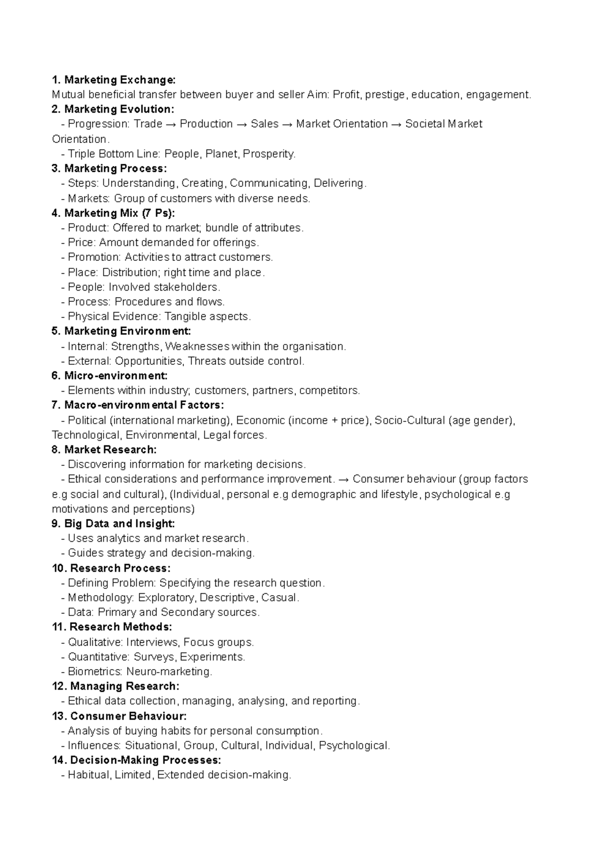 MKT 101 Final Exam Cheat Sheet: Key Concepts and Processes - Studocu