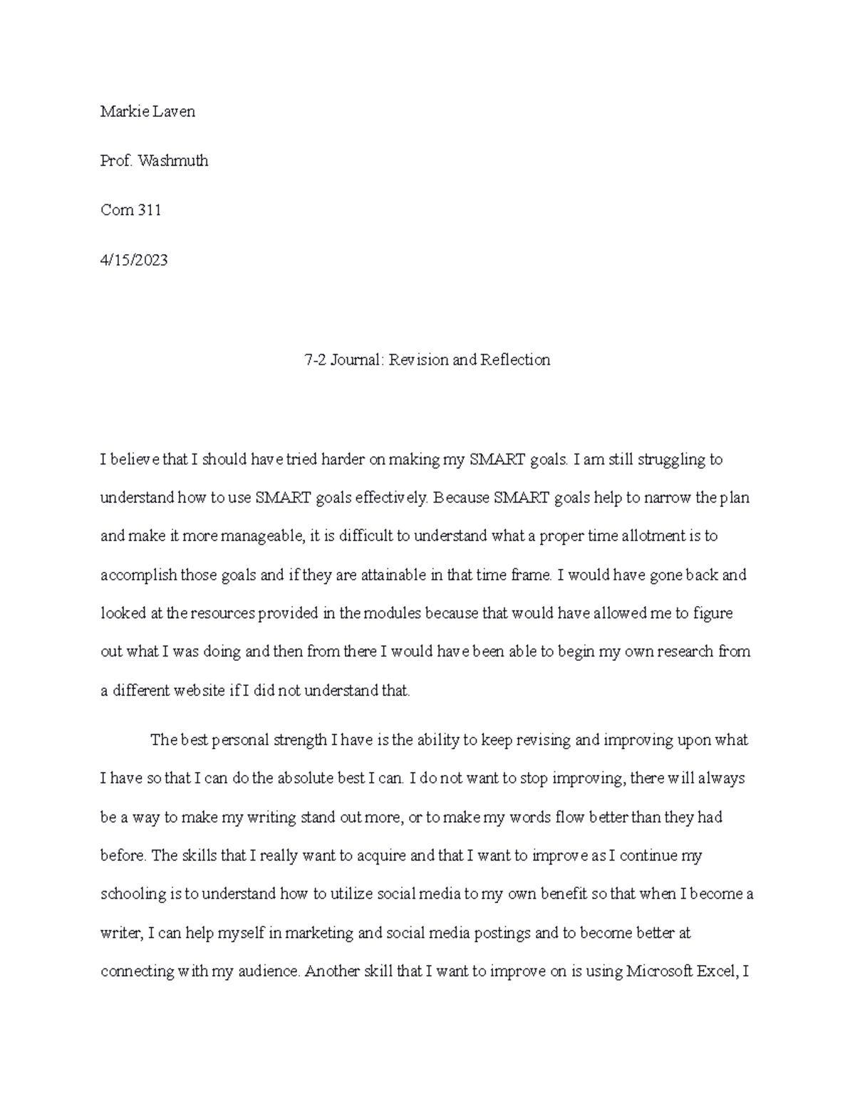 COM 311 7-2 Journal: Reflection on SMART Goals & Event Strategies - Studocu