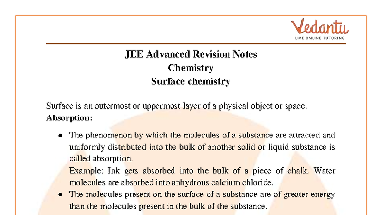 JEE Advanced Chemistry Revision Notes: Surface Chemistry Insights - Studocu