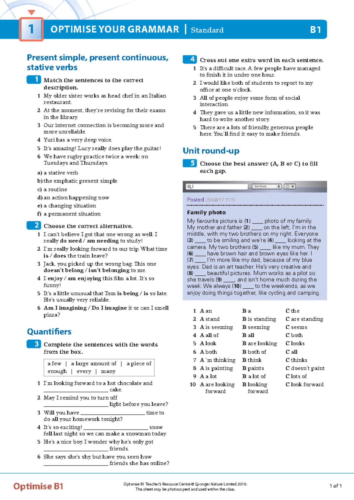 OPT B1 U01 Grammar standard - Optimise B1 Teacher’s Resource Centre ...