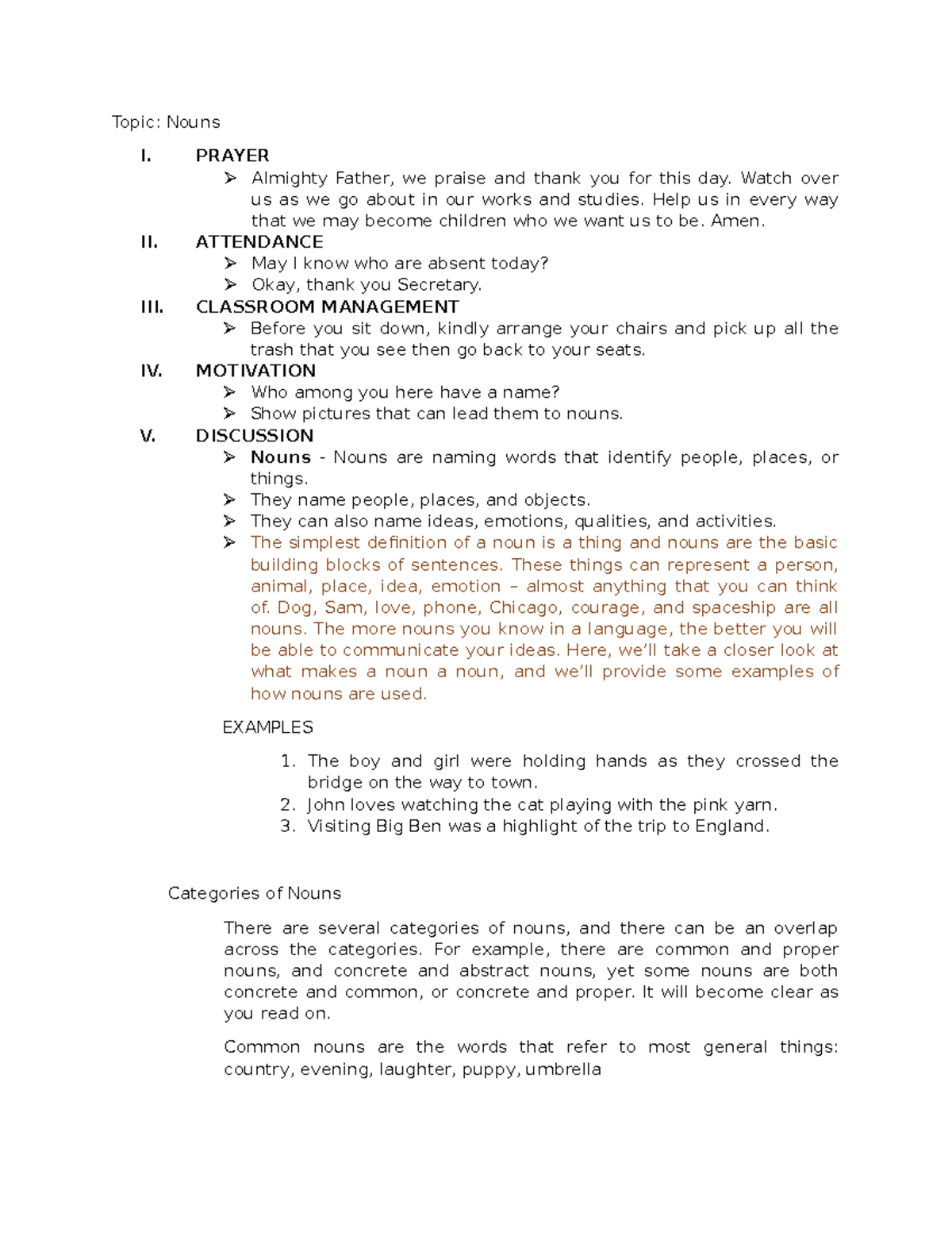 Nouns Lesson Plan Script - jzbjbzkjzb - Studocu