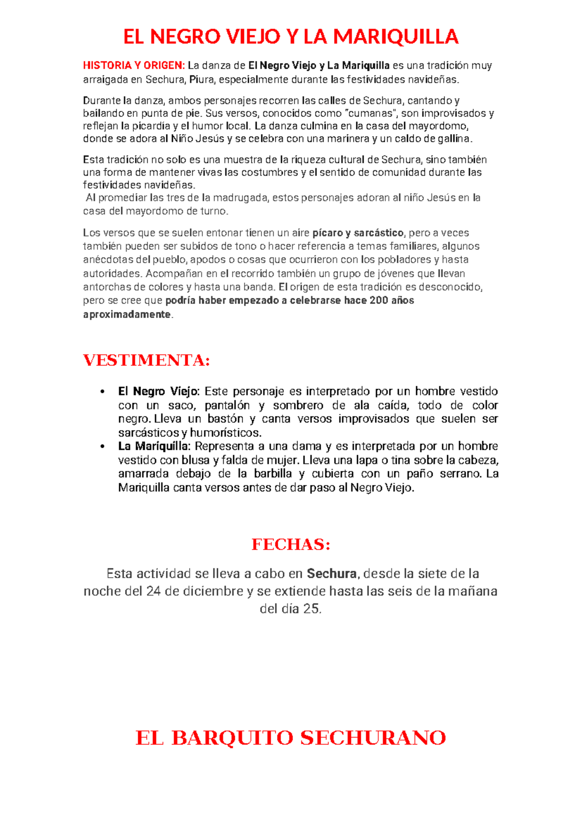 Danza Tradicional de Sechura: El Negro Viejo y La Mariquilla - Document Preview