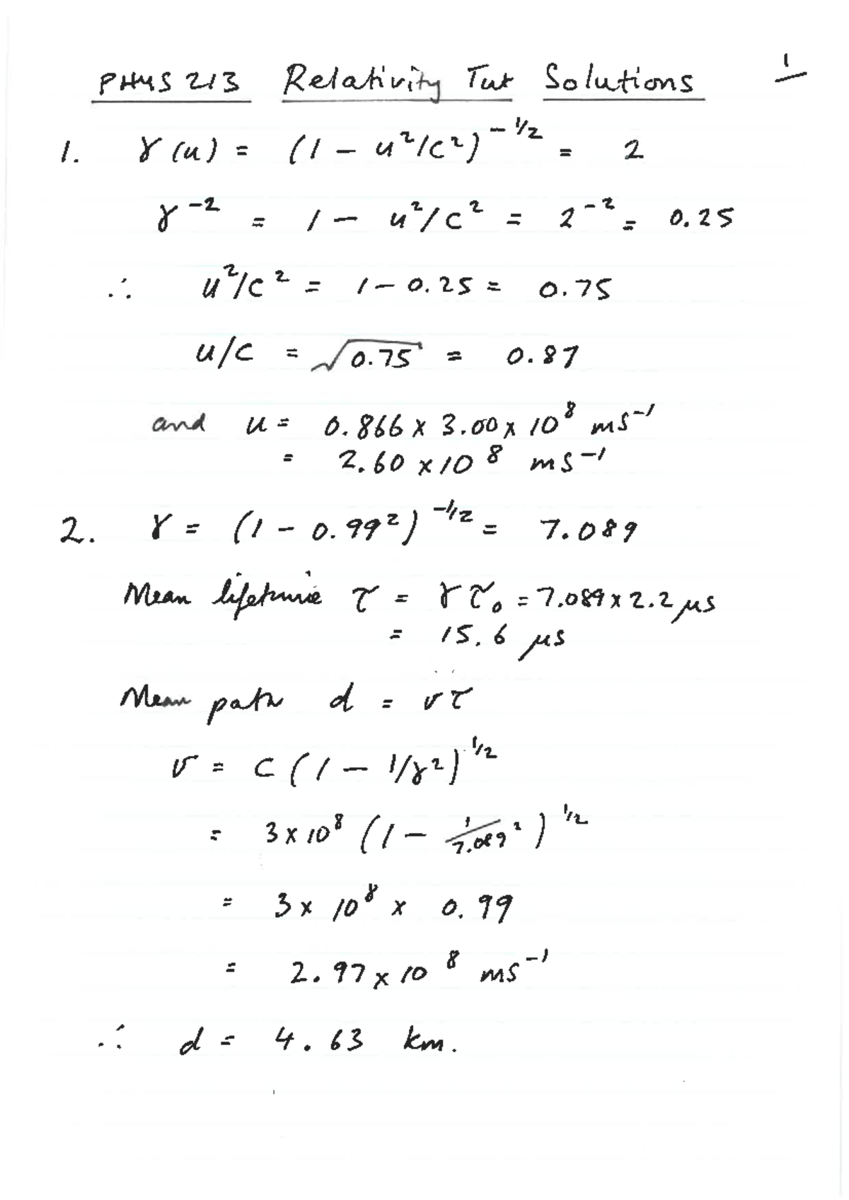 PHYS 213 Relativity Tutorial Solutions: Detailed Explanations and ...