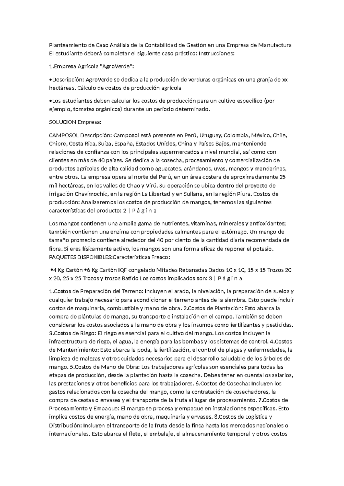Análisis de Costos de Producción en AgroVerde y Camposol - Caso ...
