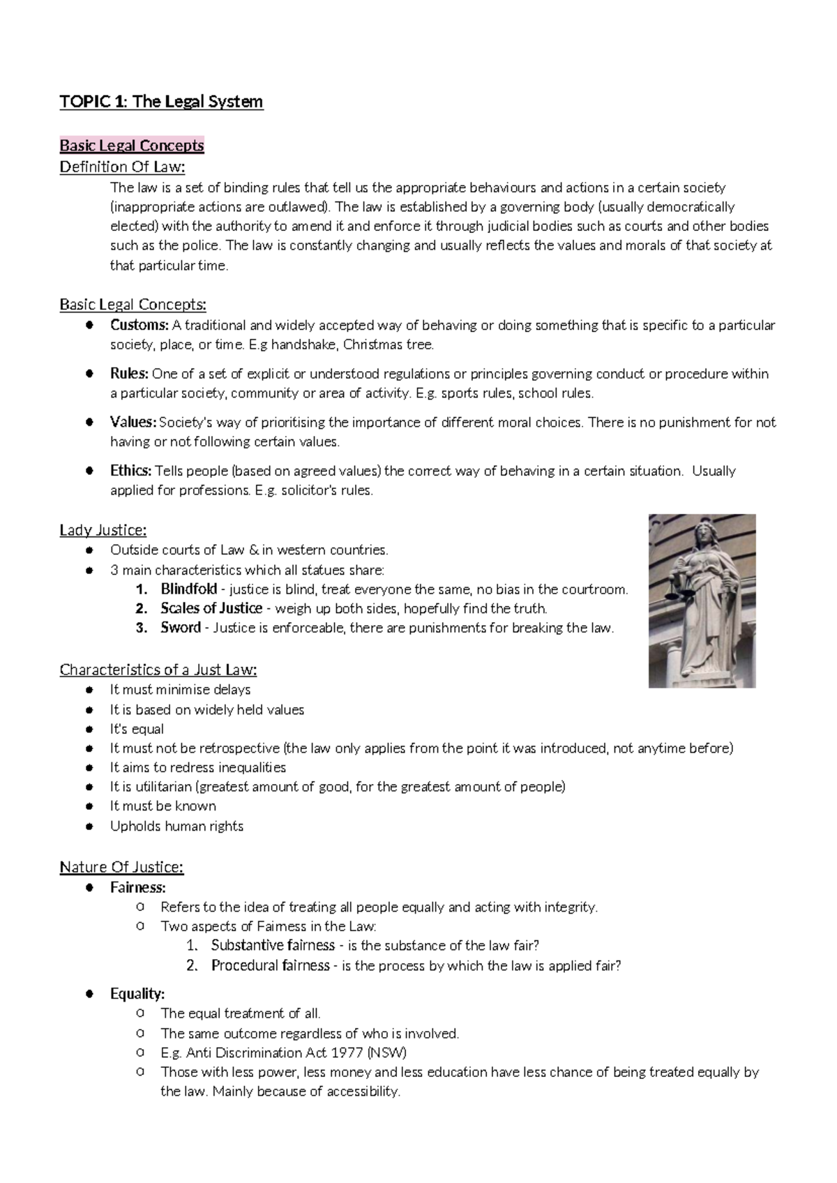 Topic 1: The Legal System - Key Concepts and Principles - Studocu