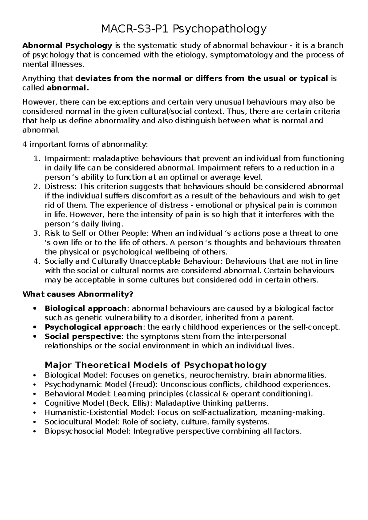 Psychopathology (PSY 101): Understanding Abnormal Behavior and ...