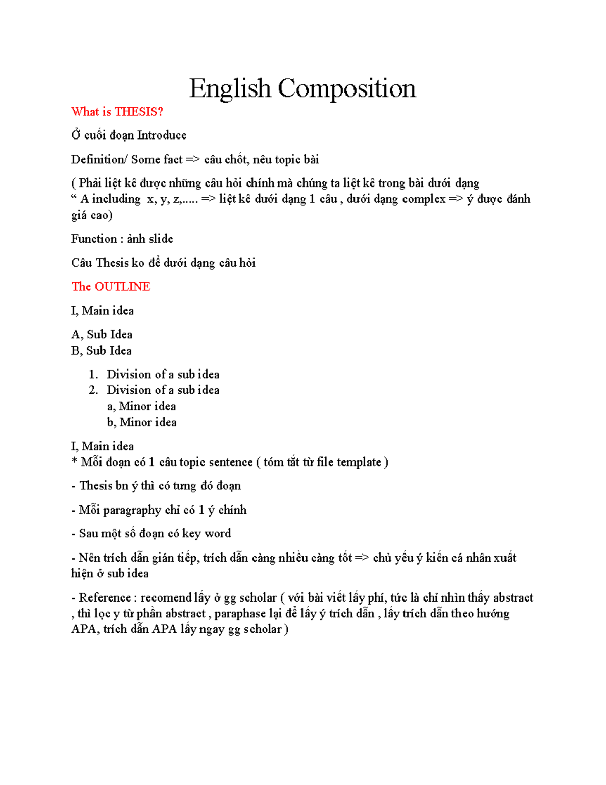English Composition - outline - English Composition What is THESIS? Ở ...