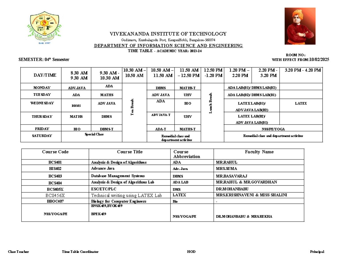 4th Sem Time Table - BCS401, BCS403, BCS404, BCS456X Lab Manual - Studocu