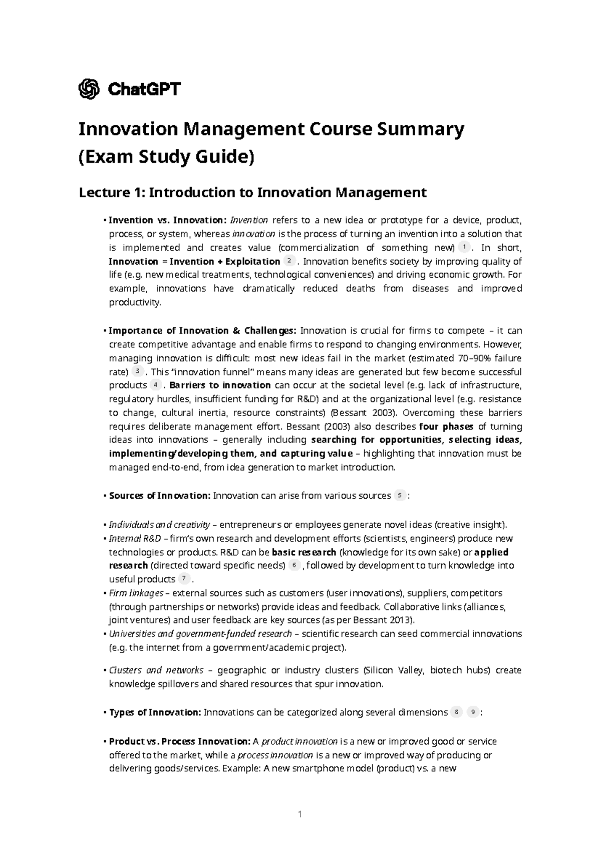 Innovation Management (IM 101) Exam Study Guide: Key Concepts ...