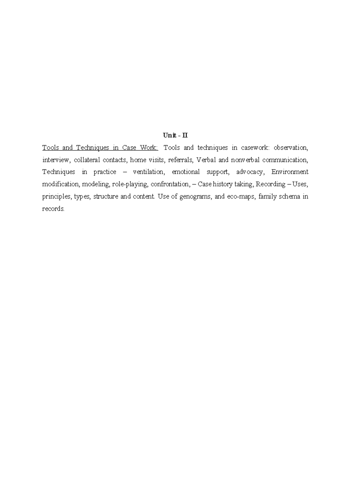 Casework Unit II: Tools & Techniques in Social Case Work Practice - Studocu