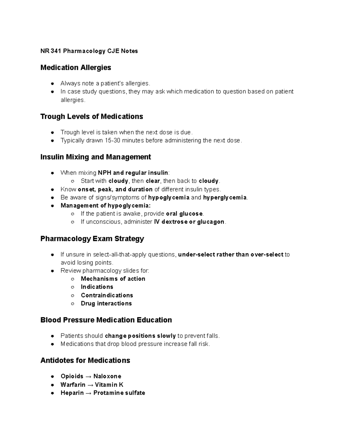 NR 341 Pharmacology CJE Notes: Key Medication Management Strategies ...