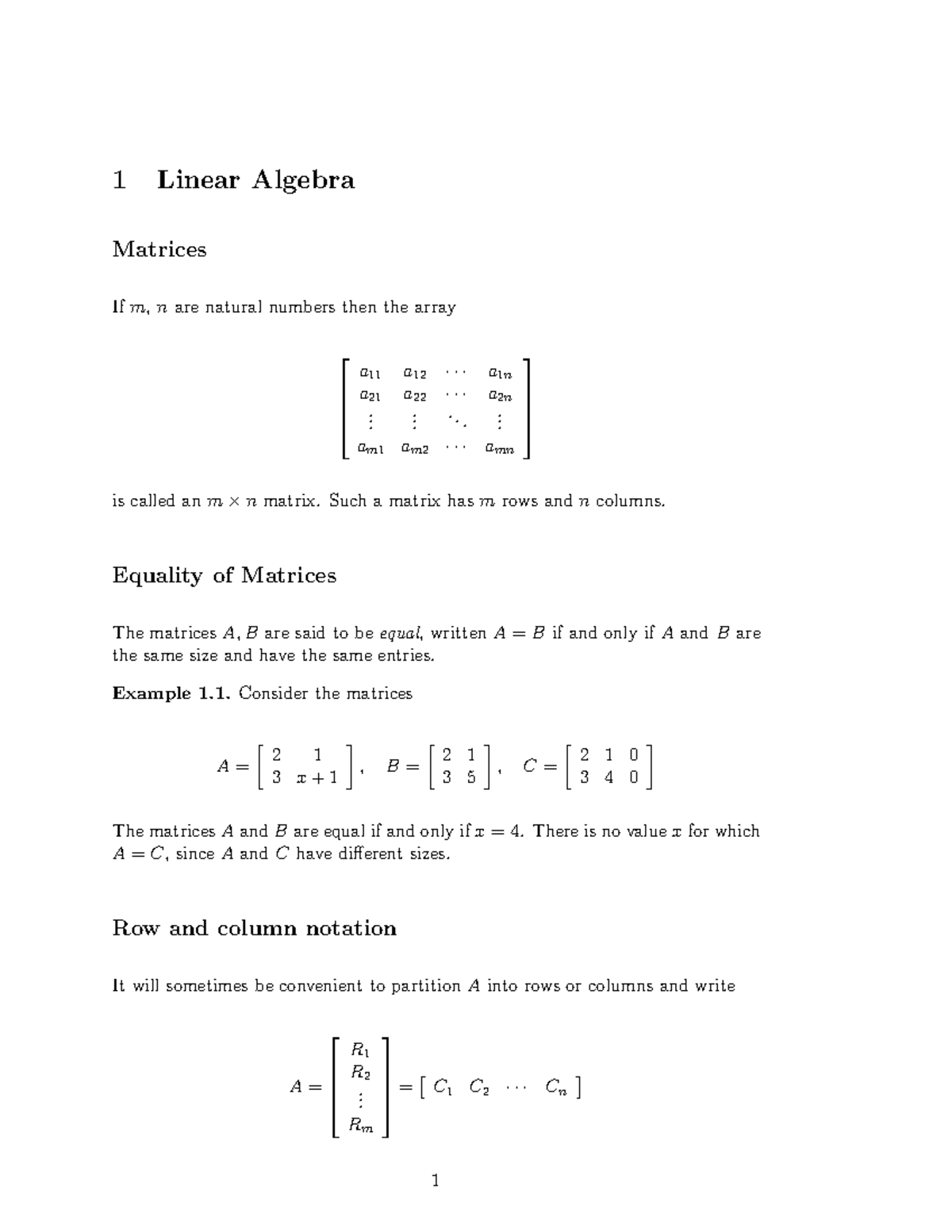 Linear Algebra - Matrices and Operations (Course Code: 1) - Studocu