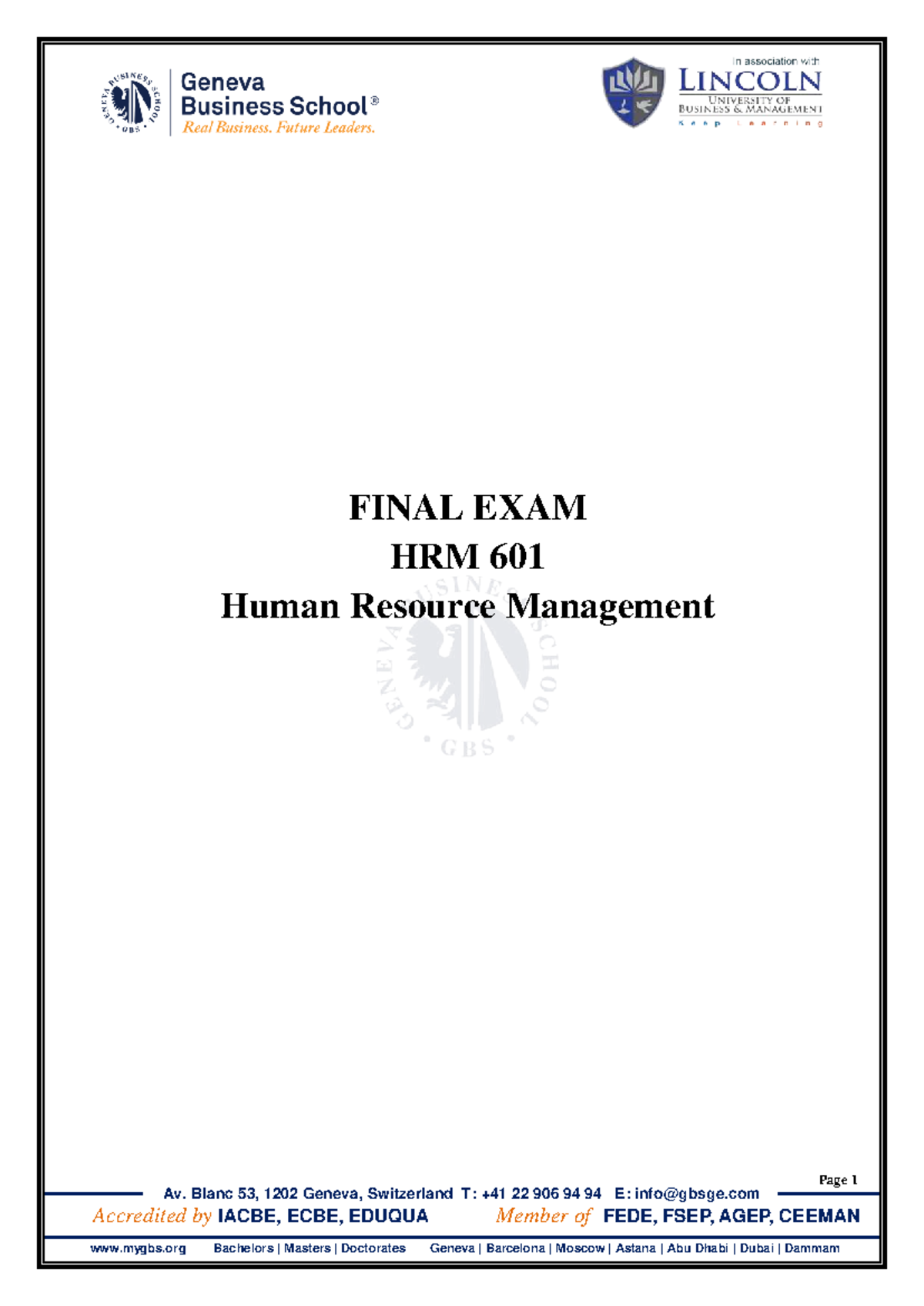 Final Exam HRM 601: Human Resource Management Case Study Analysis - Studocu