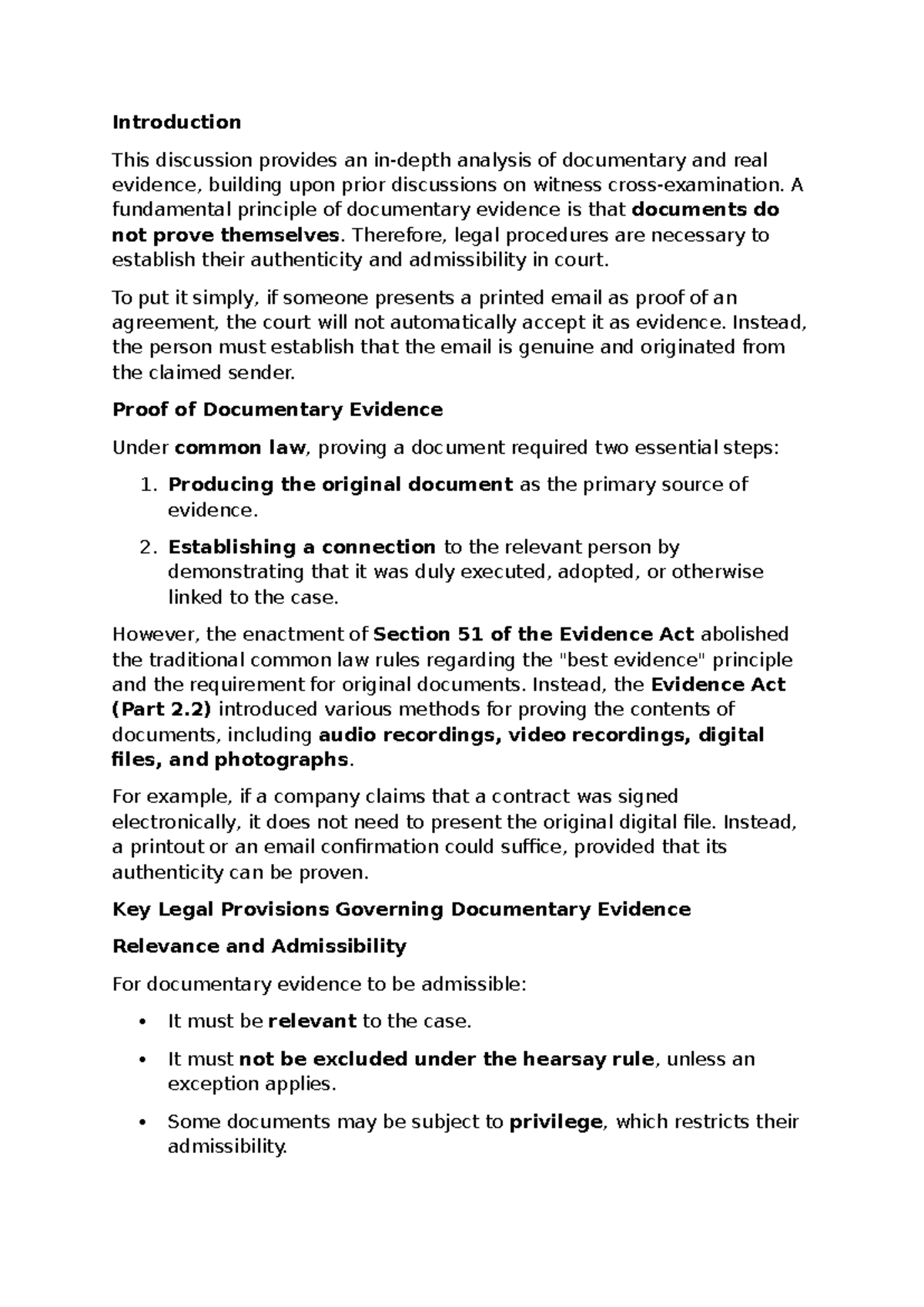 Notes - Witness - Documentary & Real Evidence Analysis - Studocu