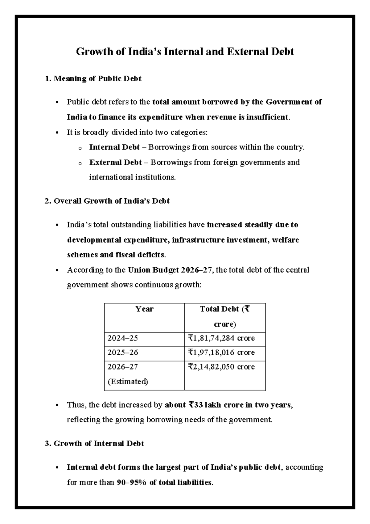 Public Debt Analysis: Growth of Internal & External Debt - Studocu