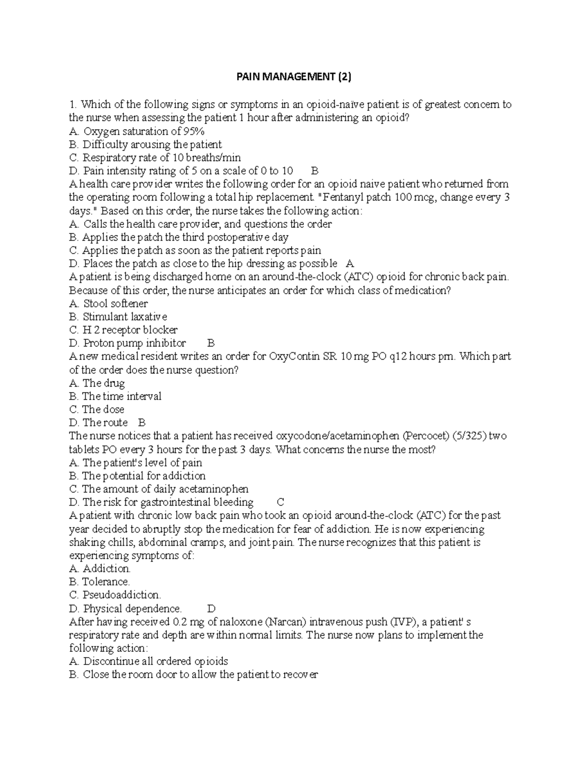 PAIN Management (2): Key Concepts and Nursing Considerations - Studocu