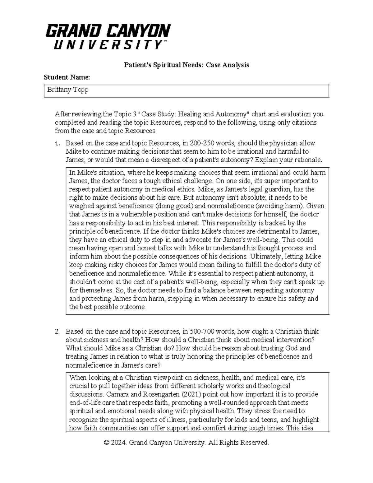 BTopp Spiritual Needs Case Analysis: Balancing Autonomy & Care 022325 ...