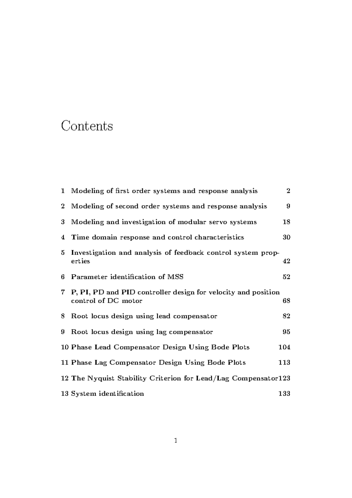 Control system lab 1 - Contents 1 Modeling of first order systems and ...
