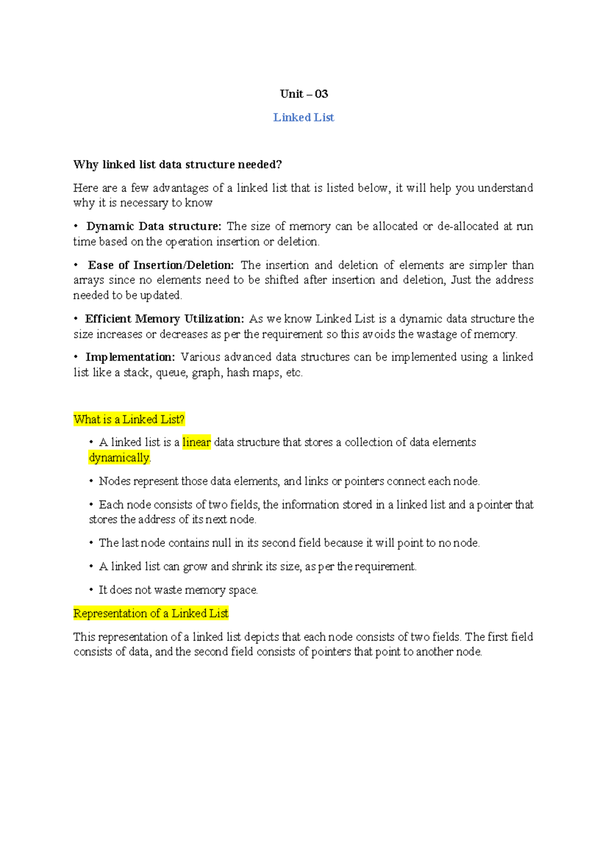 Unit 03 Linked List: Understanding Dynamic Data Structures and Their ...