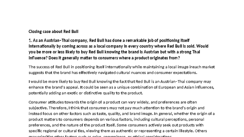 IB Case Study: Red Bull's Global Strategy and Market Positioning - Studocu