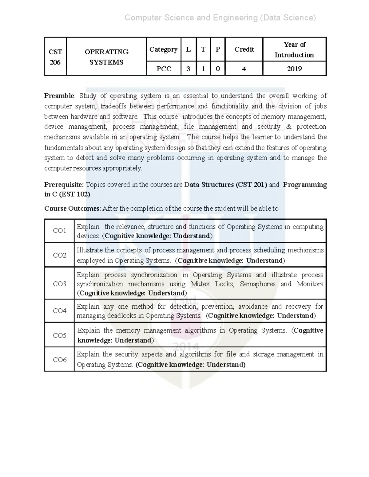 CST 206 Operating Systems Syllabus - Computer Science & Engineering ...