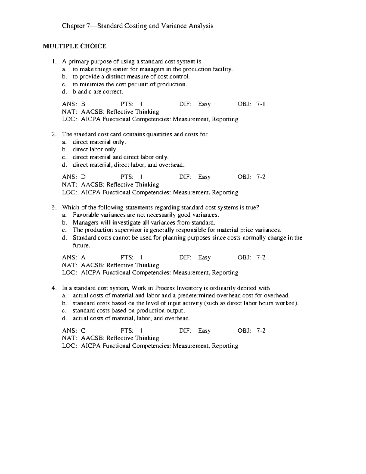 Chapter 7: Costing and Variance Analysis MCQs for Exam Preparation ...