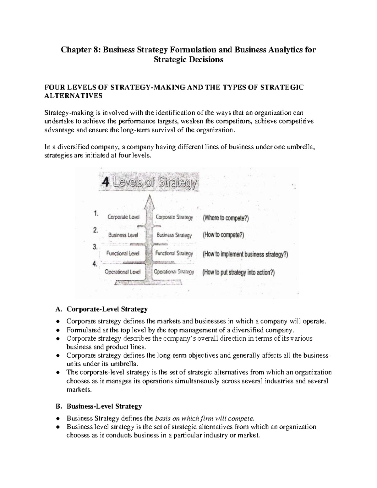 Summary of Chapter 8: Business Strategy Formulation & Analytics (BUS ...