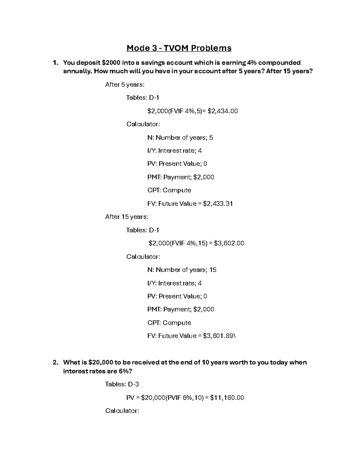 Mode 3 - TVOM Problems: Savings & Investment Calculations - Studocu