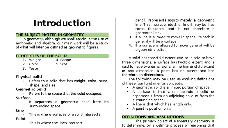 Plane and Solid Geometry Lecture Notes - Studocu