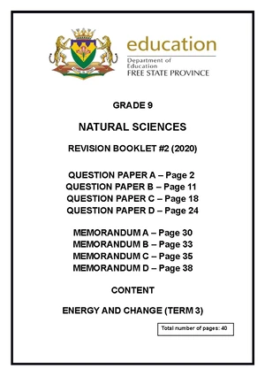 Gr 8 Natural Sciences Term 3 Resource Pack 2019: Energy & Change - Studocu