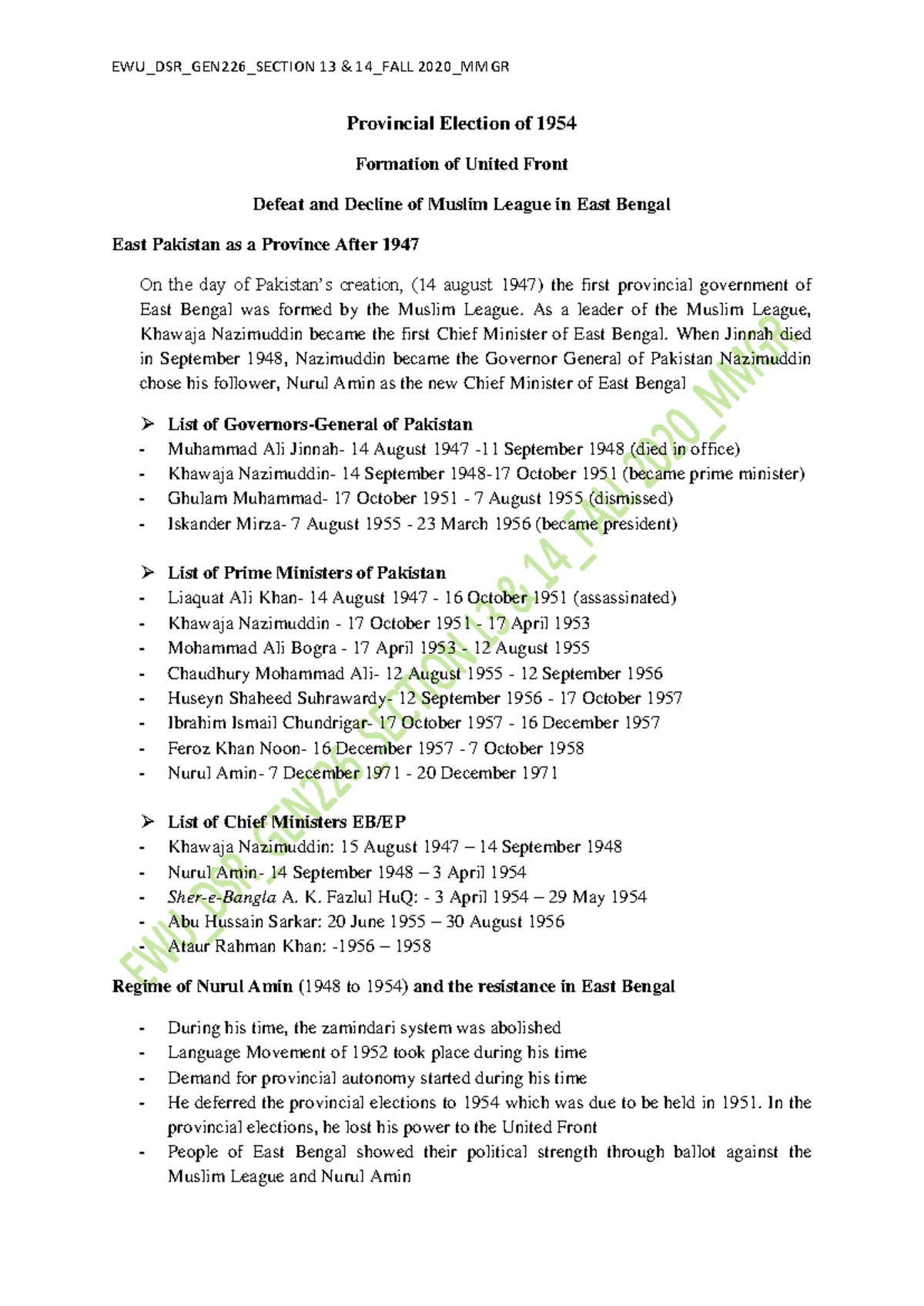 Guide to Lecture 4: The 1954 Provincial Election and Its Aftermath - Document Preview