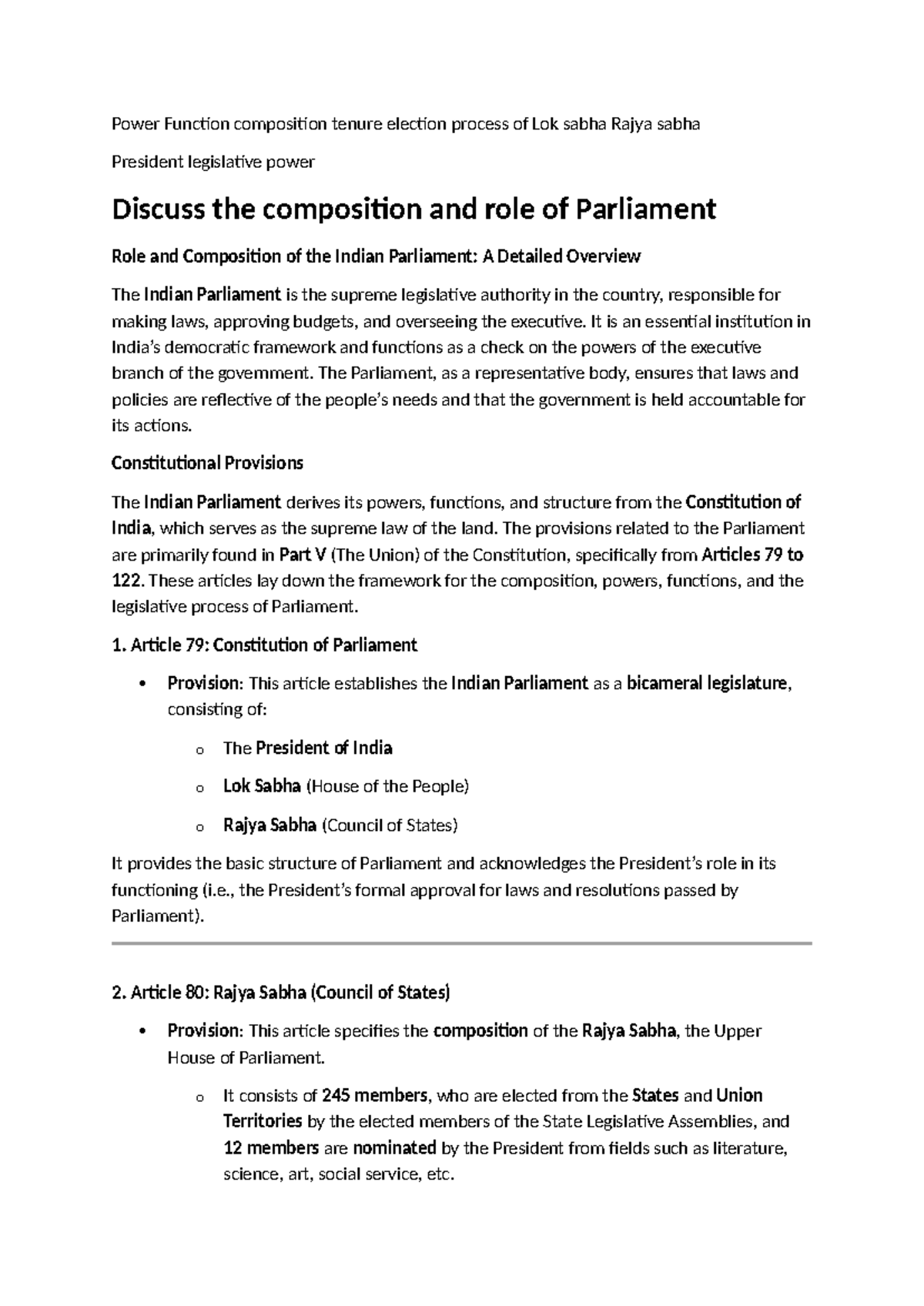 Composition and Role of Indian Parliament: A Comprehensive Study ...