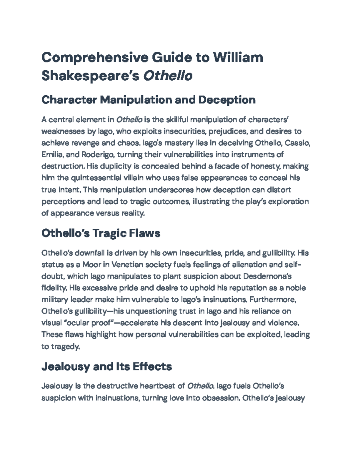 Comprehensive Study Guide for Shakespeare's Othello: Themes & Analysis ...