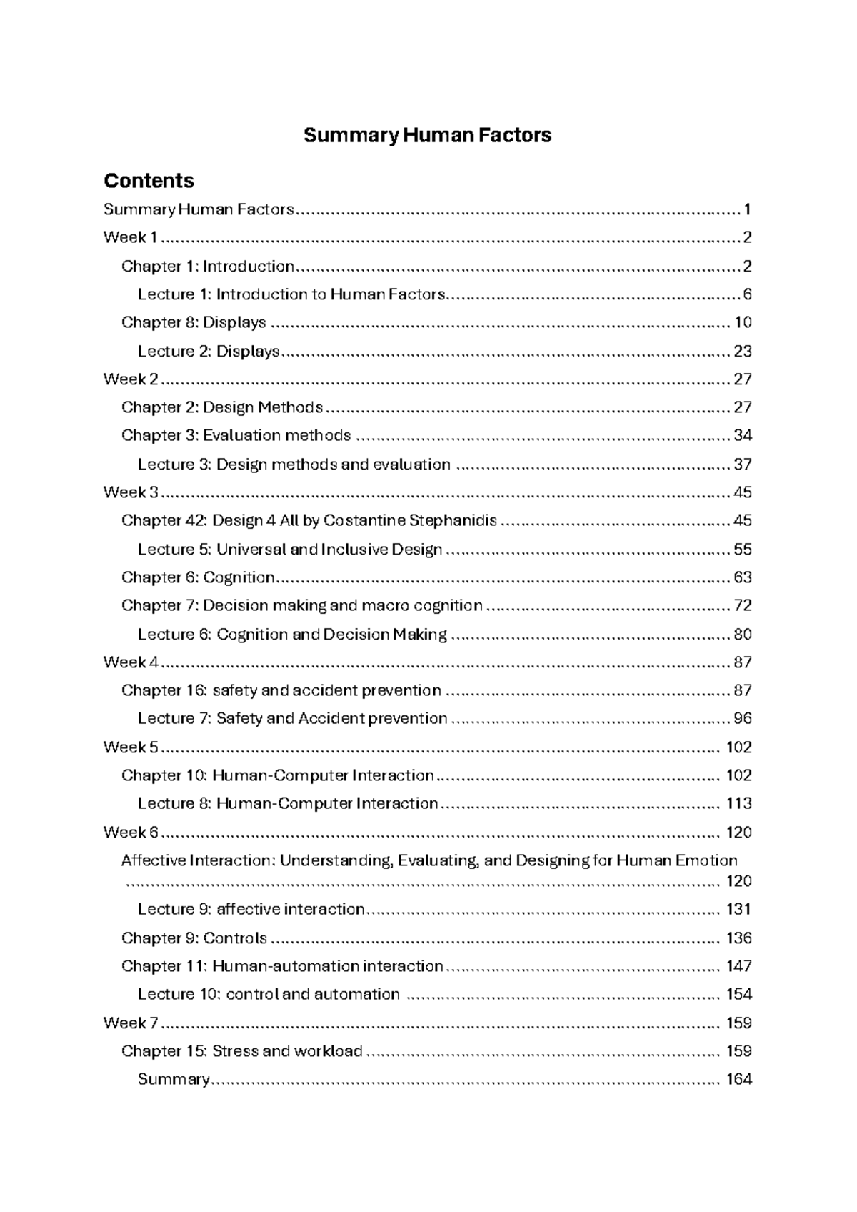 Summary of human factors engineering concepts and principles - Studeersnel