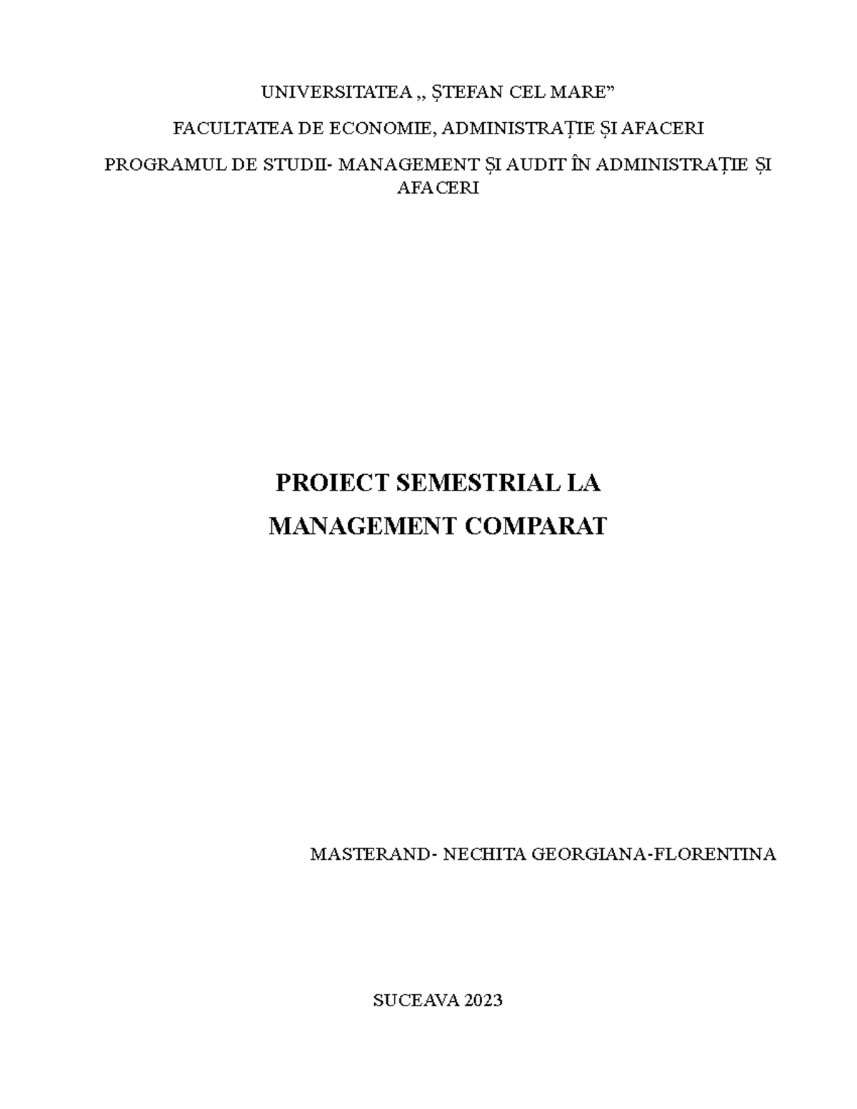 Management Comparat: Proiect Semestrial la MGT-2023 - Studocu