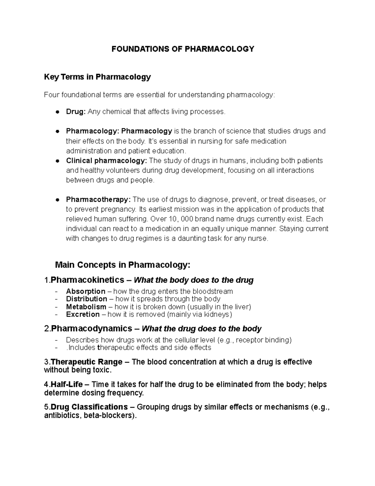 Pharm 101: Key Terms and Concepts in Pharmacology for Nursing - Studocu