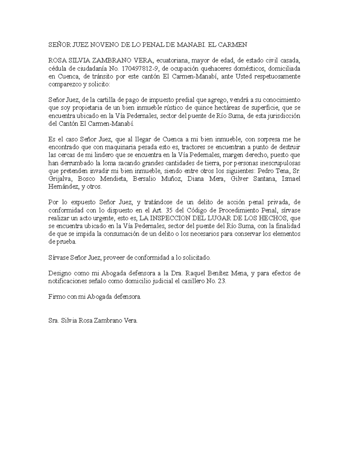 ACTO Urgente de Inspección Ocular en Caso de Invasión de Propiedad ...