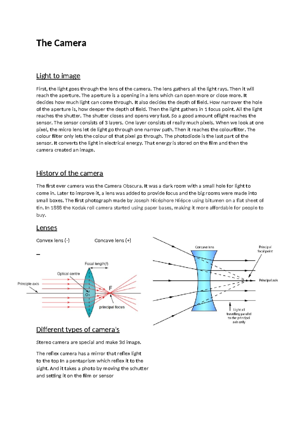 Camera Basics and History - Hand-out EGWty3 5rerqa - Studeersnel